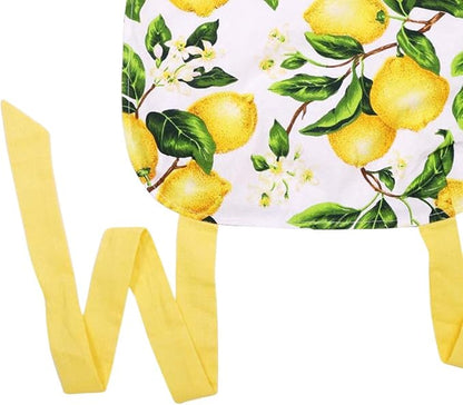 G2PLUS Thick Lemon Cotton Apron, Kitchen Apron for Women, Pleated Hemline Adjustable Cooking Apron with Pocket for Baking, Garden, Christmas