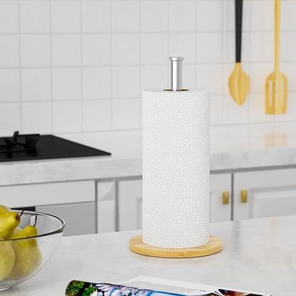 Wooden Paper Towel Holder Countertop, Sliver, Non-Slip Base, Stainless Steel, FreeStanding, Easy Install, Durable, Ideal for Home,RV,Bathroom,Farmhouse Essentials Decor Accessories