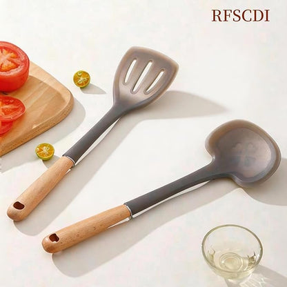 2-Piece Cooking Spatula Set - German standard Food-Grade Silicone with Steel Core, Heat Resistant Up to 500℉, Non-Stick Cooking Utensils for Kitchen with Ergonomic Non-Slip Handle (Gray) - Image 2