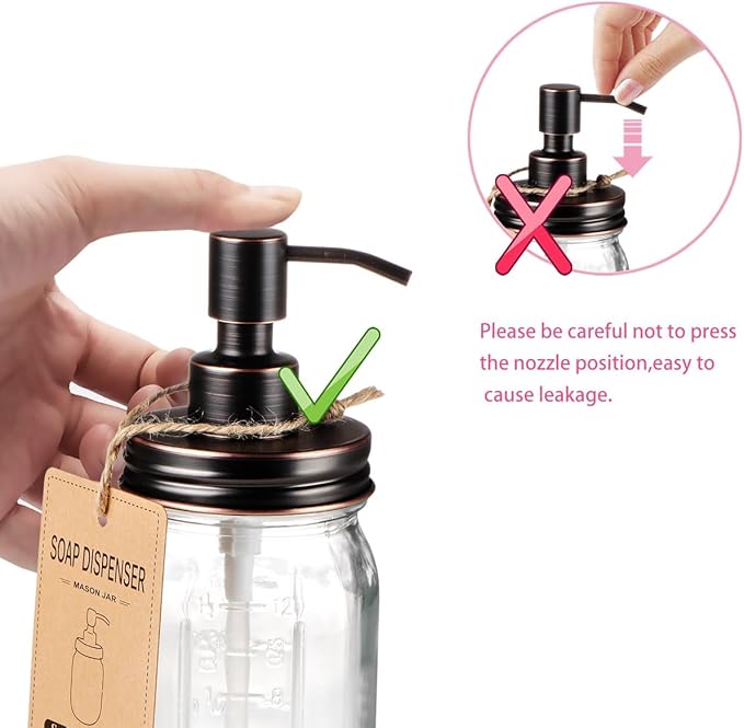Amolliar Mason Jar Liquid Soap Dispenser, 16 OZ Lotion Glass Dispenser, Cute Farmhouse Decor for Kitchen, Bathroom, Refillable Dispenser for Hand Soap, Dish Soap, Lotion Soap, Oil Rubbed Bronze 1 Pack - Image 6