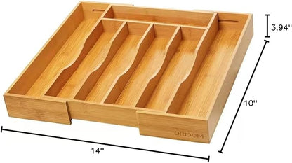 2-Piece Bamboo Silverware Organizer, Expandable Kitchen Drawer Organizer for Cutlery and Utensils, Multifunction Adjustable Bamboo Wood Cutlery Tray in Drawer for Flatware, (Natural) - Image 9