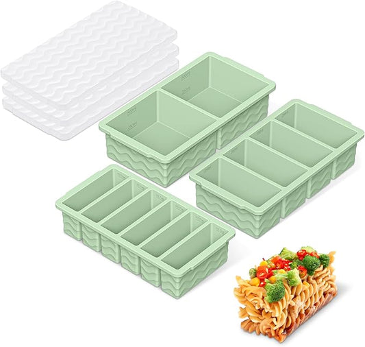 Doasuwish 3-Pack Silicone Freezer Trays with Lid,2 Large 2-Cup(500ml)&4 Medium 1-Cup(250ml)&6 Small 1/2-Cup(125ml) Soup Freezer Container Molds,Ice Cube Tray For Meal Prep&Freezing Soup,Stews,Sauces