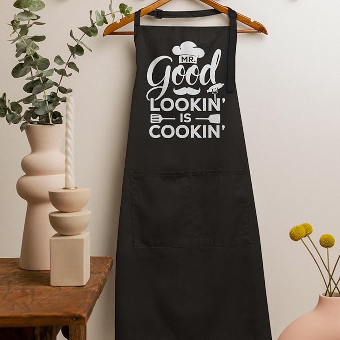 SANDJEST Funny Mens Aprons with Pockets for BBQ Grilling Cooking Grandpa Husband Apron for Birthday Christmas Father's Day