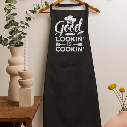 SANDJEST Funny Mens Aprons with Pockets for BBQ Grilling Cooking Grandpa Husband Apron for Birthday Christmas Father's Day