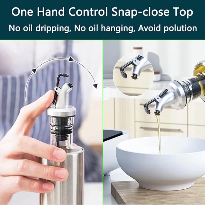 Mincham Olive Oil Dispenser - 7oz (200ml) Glass & Stainless Steel Oil & Vinegar Cruet with No-drip Spout & Pouring Funnel - Image 4
