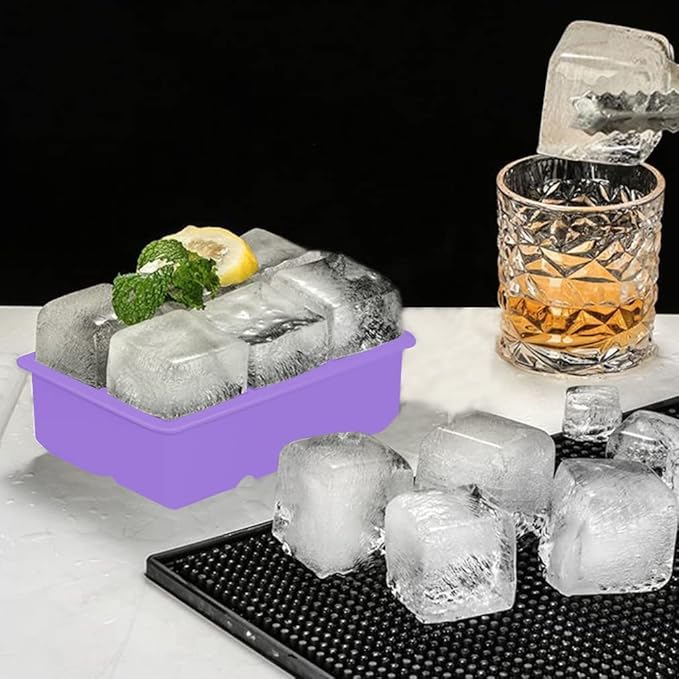 ROTTAY Ice Cube Trays (Set of 2), Sphere Ice Ball Maker with Lid & Large Square Ice Cube Maker for Whiskey, Cocktails and Homemade, Keep Drinks Chilled Purple - Image 4