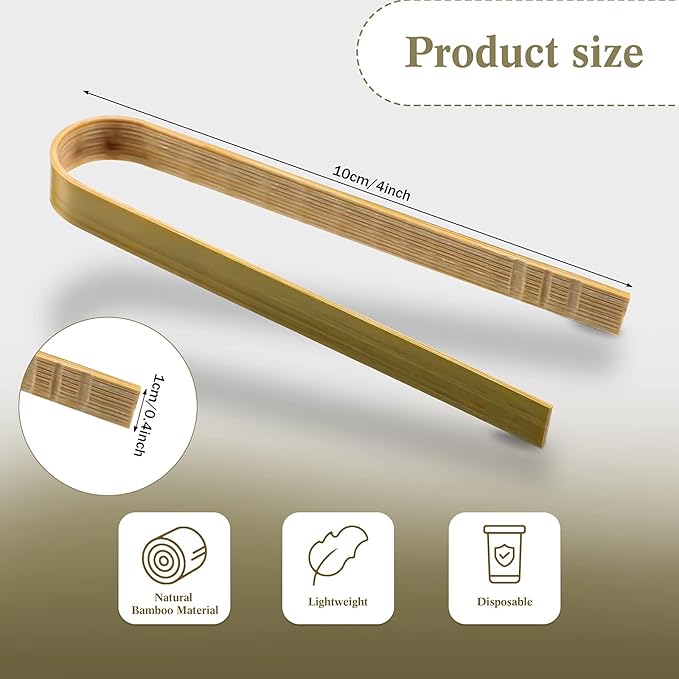 150 Pieces Mini Bamboo Disposable Tongs 4 Inch Bamboo Toast Tong Wooden Cooking Utensils Natural Green for Catering Buffet Home Use Tea Supplies - Image 2