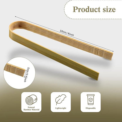 150 Pieces Mini Bamboo Disposable Tongs 4 Inch Bamboo Toast Tong Wooden Cooking Utensils Natural Green for Catering Buffet Home Use Tea Supplies - Image 2