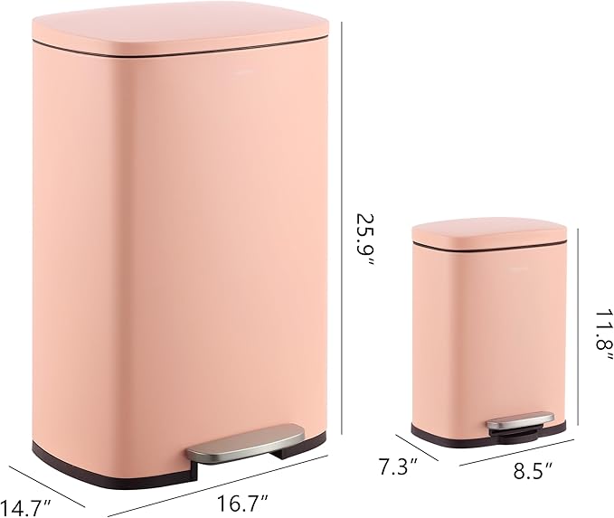 happimess HPM1006G Connor Rectangular 13-Gallon Trash Can with Soft-Close Lid and Free Mini Trash Can, Fingerprint Resistant, Modern, Minimalistic for Home, Kitchen, Office, Bathroom, Flamingo Pink - Image 4