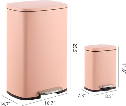 happimess HPM1006G Connor Rectangular 13-Gallon Trash Can with Soft-Close Lid and Free Mini Trash Can, Fingerprint Resistant, Modern, Minimalistic for Home, Kitchen, Office, Bathroom, Flamingo Pink - Image 4