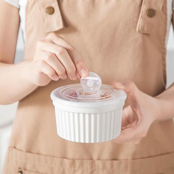 vancasso 10 oz Ramekins with Lid, Porcelain Creme Brulee Souffle Dishes, White Pudding Custard Cups Ramiken for Baking, Dishwasher and Oven Safe, Set of 6 - Image 7
