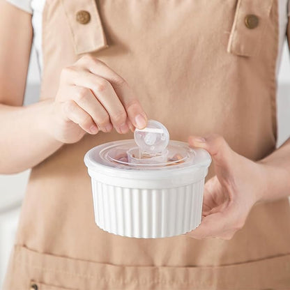 vancasso 10 oz Ramekins with Lid, Porcelain Creme Brulee Souffle Dishes, White Pudding Custard Cups Ramiken for Baking, Dishwasher and Oven Safe, Set of 6 - Image 7