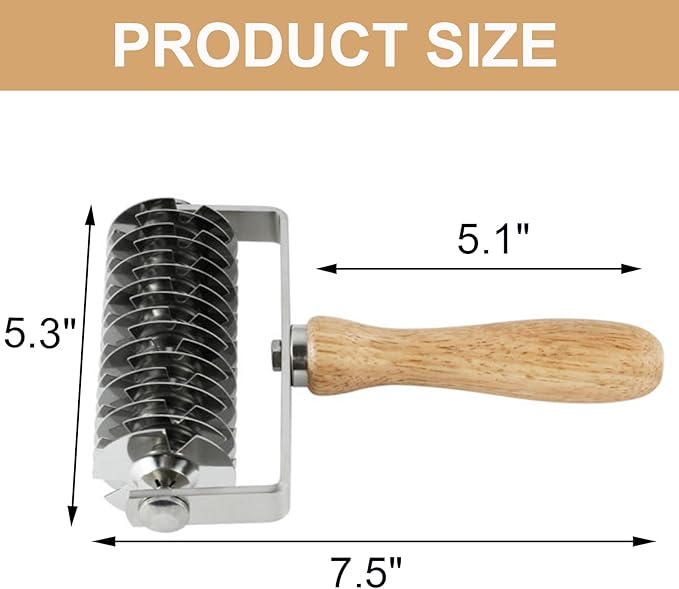 Pastry Lattice Roller Cutter, Stainless Steel Multi-Wheel Dough Cutter with Wooden Handle, Pie Crust Strip Cutters for Pastry, Pizza Dough, Bread & Beef Wellington