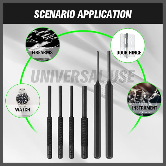7-Piece Premium Roll Pin Starter Punch and Install Punch Set - 1/16, 5/64, 3/32, 1/8-inch