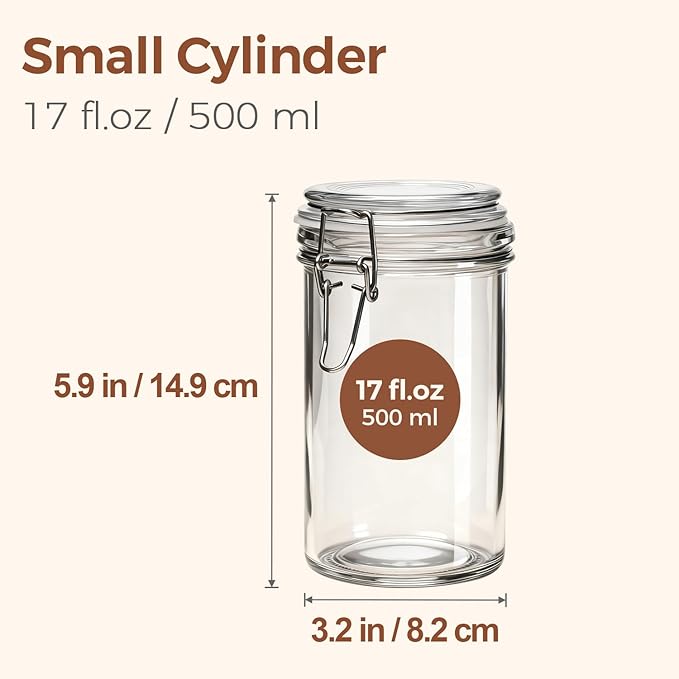 ComSaf 16oz Pint Jars with Airtight Lids (Set of 6), Cylindrical Glass Canisters for Sourdough Starter, Overnight Oats, & Pantry Organization, 500ml Hermetic Jars for Fermenting, Coffee & Spices - Image 2