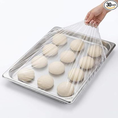 30Pcs Sheet Pan Covers for 24x16, 21x15, 18x13 inch - Extra Large Elastic Food Covers Stretches to 39", 12 Microns Thick Oversized Bowl Covers for Foil Pans & Dough Proofing- BV Certified BPA-Free