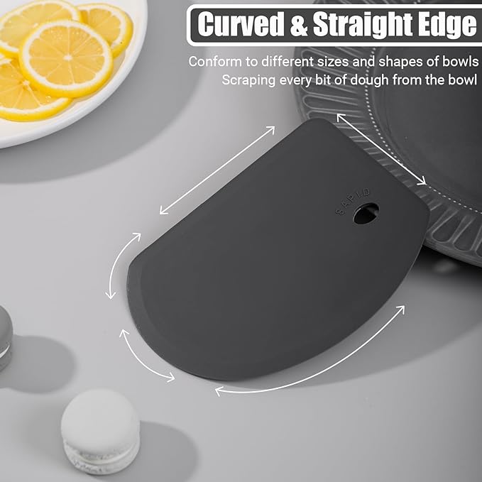 Silicone Dough Scraper with Stainless Steel Sheet, Curved Edge Flexible Bowl Scraper for Baking, Food Grade Silicone Bench Scraper for Sourdough Bread Proofing Basket, 5.98"×4.3", Dark Gray, SAPID - Image 4