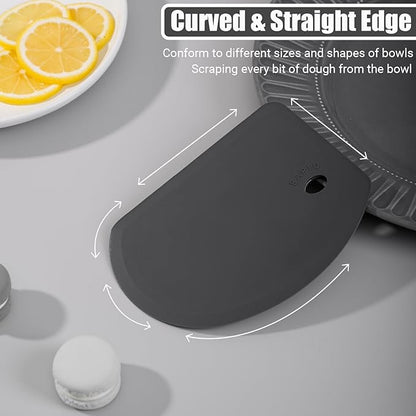 Silicone Dough Scraper with Stainless Steel Sheet, Curved Edge Flexible Bowl Scraper for Baking, Food Grade Silicone Bench Scraper for Sourdough Bread Proofing Basket, 5.98"×4.3", Dark Gray, SAPID - Image 4