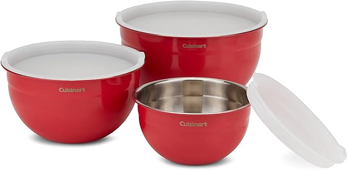 Cuisinart CTG-00-SMB Stainless Steel Mixing Bowls with Lids, Set of 3, Red by Cuisinart