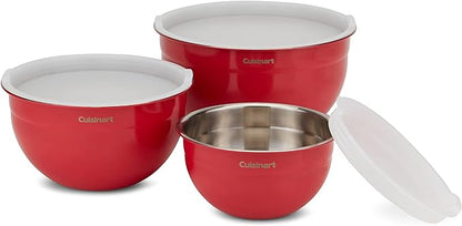 Cuisinart CTG-00-SMB Stainless Steel Mixing Bowls with Lids, Set of 3, Red by Cuisinart