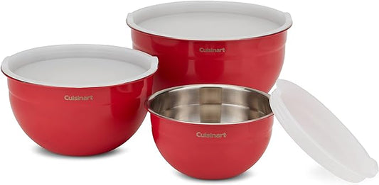 Cuisinart CTG-00-SMB Stainless Steel Mixing Bowls with Lids, Set of 3, Red by Cuisinart