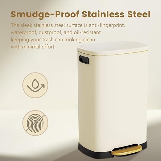 ELPHECO Kitchen Trash Can with Lid Soft Close, 13 Gallon / 50L Stainless Steel Pedal Garbage Can, Heavy-Duty Fingerprint Proof Step Wastebasket with 20 Bags, Removable Bucket, Home Office, Cream Beige - Image 4