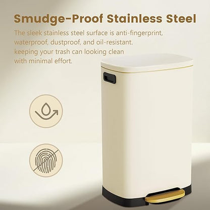 ELPHECO Kitchen Trash Can with Lid Soft Close, 13 Gallon / 50L Stainless Steel Pedal Garbage Can, Heavy-Duty Fingerprint Proof Step Wastebasket with 20 Bags, Removable Bucket, Home Office, Cream Beige - Image 4
