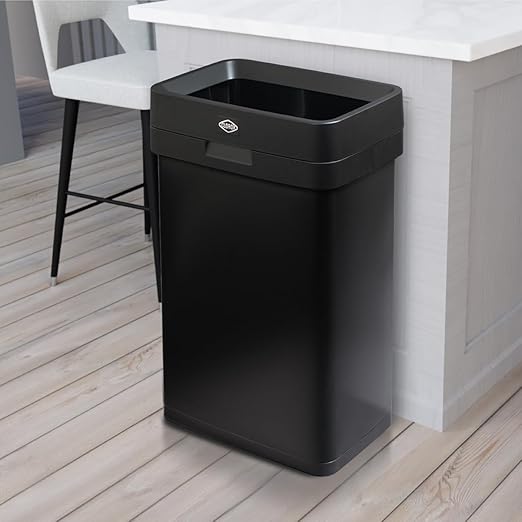 Clorox 13 Gallon Trash Can - 50L Slim Open Top Garbage Bin for Commercial Spaces, Kitchen, Office - Narrow Rectangular Black Stainless Steel Body with Hinged Rim Protection - Image 2