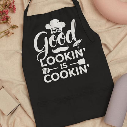 SANDJEST Funny Mens Aprons with Pockets for BBQ Grilling Cooking Grandpa Husband Apron for Birthday Christmas Father's Day