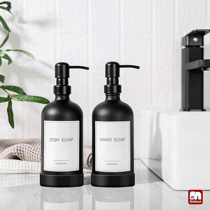 GMISUN Black Soap Dispenser with Silicone Sleeve Boot, 2 Pack Glass Bathroom Hand Soap Dispensers with Stainless Steel Pump, 17 Fl Oz Kitchen Hand and Dish Soap Dispenser Set, Liquid Dispensers Bottle - Image 4