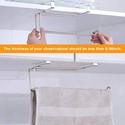 Paper Towel Hanger Holder Stainless Steel Kitchen Roll Paper Towel Holder Tissue Hanger Organizer Rack for Kitchen Under Cabinet Over Door (Paper Towel Holder)