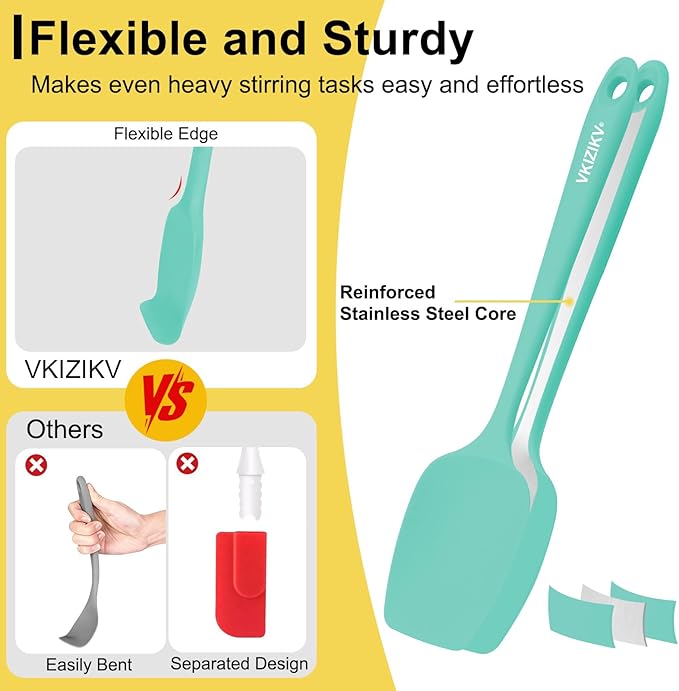 4 Pcs Silicone Spoon Spatula Set, 11.4 In, Food Grade Rubber Spatulas for Cooking, Baking, Mixing, 600°F Heat Resistant, Nonstick and Flexible Kitchen Utensils, Seamless Spoonula (Green)