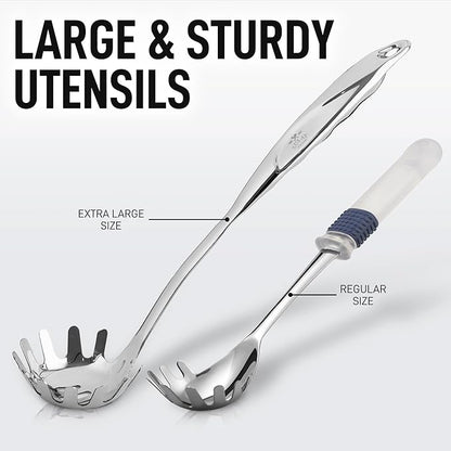 Zulay Kitchen Stainless Steel Cooking Utensil - Stainless Steel Kitchen Utensil - Durable Kitchen Gadgets - Metal Kitchen Accessories - Easy to Clean Kitchen Tools - 5 Piece Set