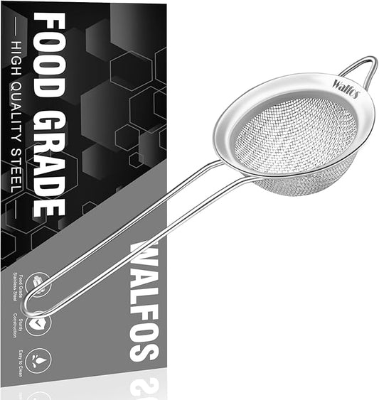 Walfos Mini Fine Mesh Tea Strainer, Stainless Steel Small Sifter with Sturdy Handle, 2.7 Inch Kitchen Metal Sieve for Tea, Coffee, Cocktail, Juice, Sugar and Spices by Walfos