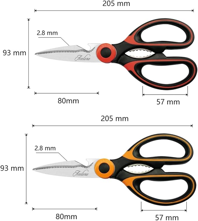 Acelone Kitchen Shears,Kitchen Scissors Heavy Duty Meat Scissors Poultry Shears, Dishwasher Safe Food Cooking Scissors All Purpose Stainless Steel Utility Scissors, 2-Pack (Red,Orange)