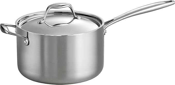 Tramontina Signature Tri-Ply Clad Stainless Steel 4-Quart Sauce Pan with Lid, Induction-Ready, Dishwasher-Safe, NSF-Certified, Made in Brazil by Tramontina