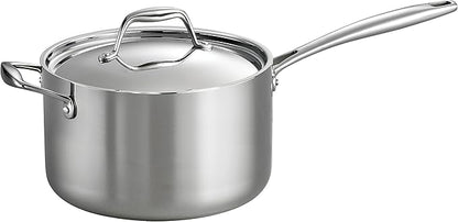 Tramontina Signature Tri-Ply Clad Stainless Steel 4-Quart Sauce Pan with Lid, Induction-Ready, Dishwasher-Safe, NSF-Certified, Made in Brazil by Tramontina