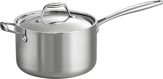 Tramontina Signature Tri-Ply Clad Stainless Steel 4-Quart Sauce Pan with Lid, Induction-Ready, Dishwasher-Safe, NSF-Certified, Made in Brazil by Tramontina