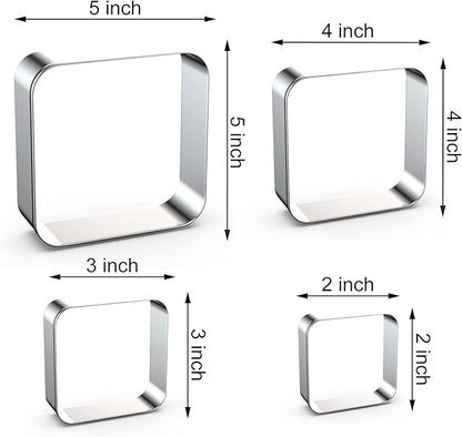 Rounded Square Cookie Cutter Set Large - 5 Inch, 4 Inch, 3 Inch, 2 Inch - Geometric Frame Plaque Cookie Cutters Shapes Molds - Stainless Steel