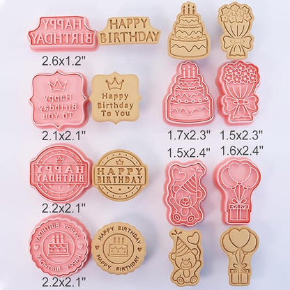 8 Pcs Cookie Cutters Set 3D Holiday Cookie Cutters for Party Baking Decoration (Birthday Theme)