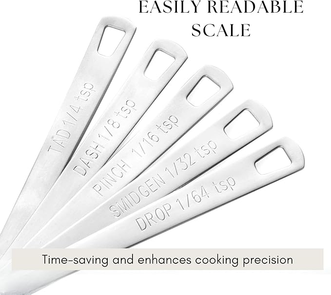 5Pcs Teaspoon Measuring Spoons, 1/4 tsp, 1/8 tsp, 1/16 tsp, 1/32 tsp, 1/64 tsp Metal Measuring Spoons Set, Stainless Steel Cooking Baking Tiny Measuring Spoon for Powders, Spices, Salt - Image 4