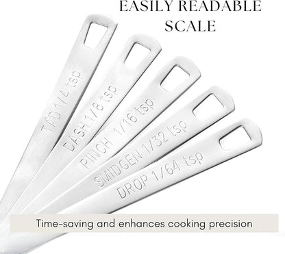 5Pcs Teaspoon Measuring Spoons, 1/4 tsp, 1/8 tsp, 1/16 tsp, 1/32 tsp, 1/64 tsp Metal Measuring Spoons Set, Stainless Steel Cooking Baking Tiny Measuring Spoon for Powders, Spices, Salt - Image 4