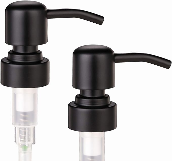 2 Pack Thick Clear Glass Pint Jar Soap Dispenser with Matte Black Stainless Steel Pump, 16ounce Clear Boston Round Bottles Dispenser with Rustproof Pump for Essential Oil, Lotion Soap