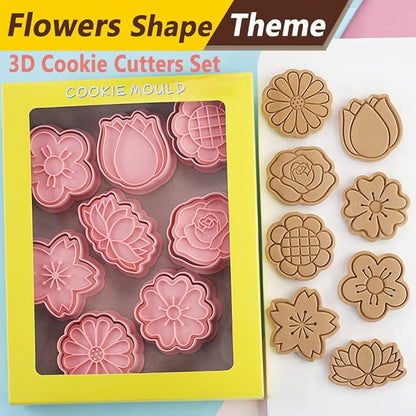 8 Pcs Cookie Cutters Set 3D Holiday Cookie Cutters for Party Baking Decoration (Flowers)