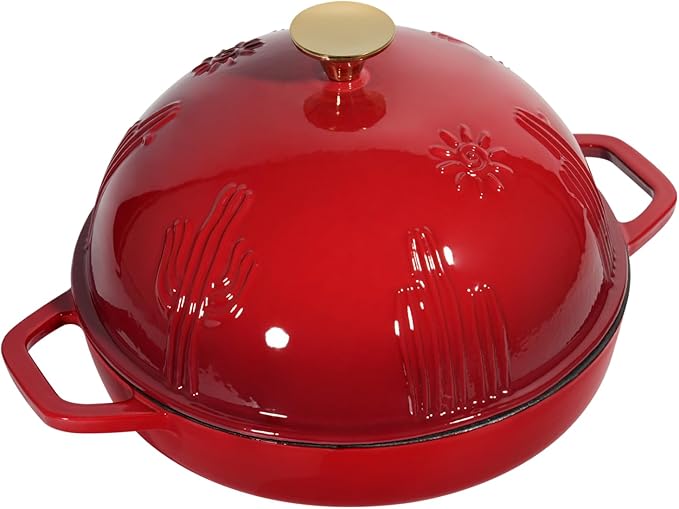 Flavehc Cast Iron Bread Oven With Cloche Lid for Baking - Red Enameled Dutch Oven With Dome Lid for Sourdough - 5 qt - Image 2
