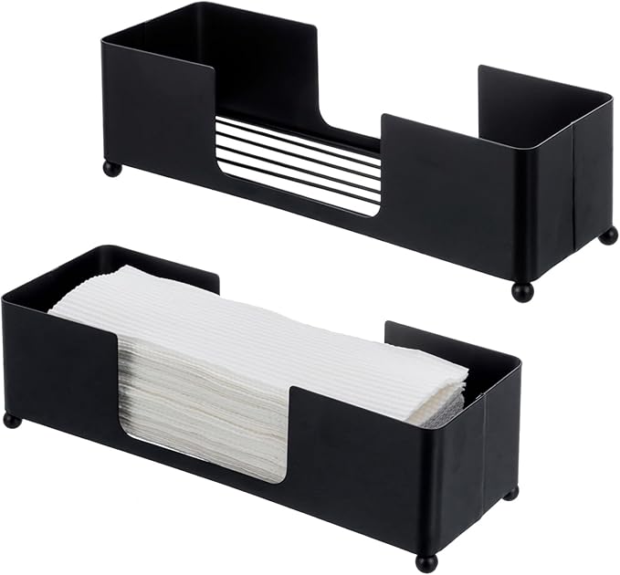 MyGift Modern Matte Black Metal Tabletop Folded Paper Hand Towel Holder, Commercial Countertop Tissue Paper Dispenser Tray for Trfold, C-Fold and Z-Fold Paper Towels, Set of 2