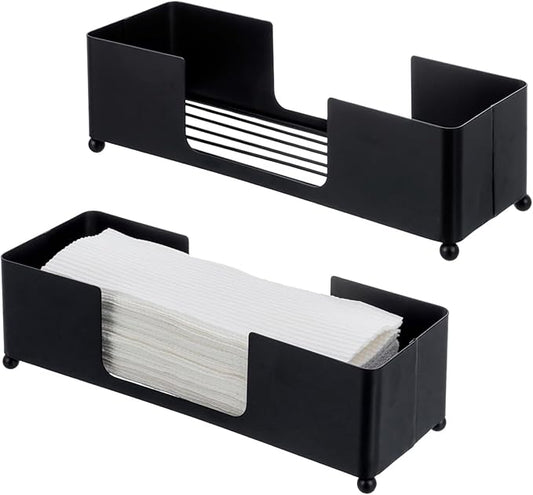 MyGift Modern Matte Black Metal Tabletop Folded Paper Hand Towel Holder, Commercial Countertop Tissue Paper Dispenser Tray for Trfold, C-Fold and Z-Fold Paper Towels, Set of 2