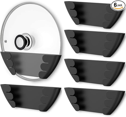 Universal Pot Lid Organizer for Cabinet - Upgraded Patented Niceyos 6 Pack Pan Lids Organizers Inside Door Wall Mount Pots Top Storage Rack Holder Kitchen, Fits 6" to 13" (Black) by NICEYOS