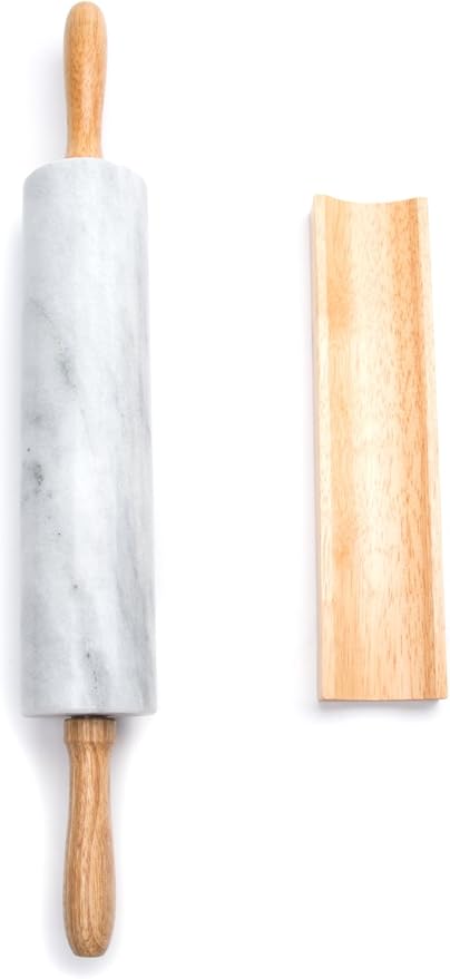 Fox Run Polished Marble Rolling Pin with Wooden Cradle, 10-Inch Barrel, White - Image 4