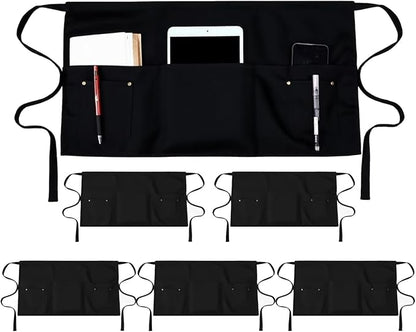 TiwerlfeServer Waist Aprons with 5 Pockets - 11.5 Inch Waterdrop & Oil Resistant Waitress Waiter Half Apron